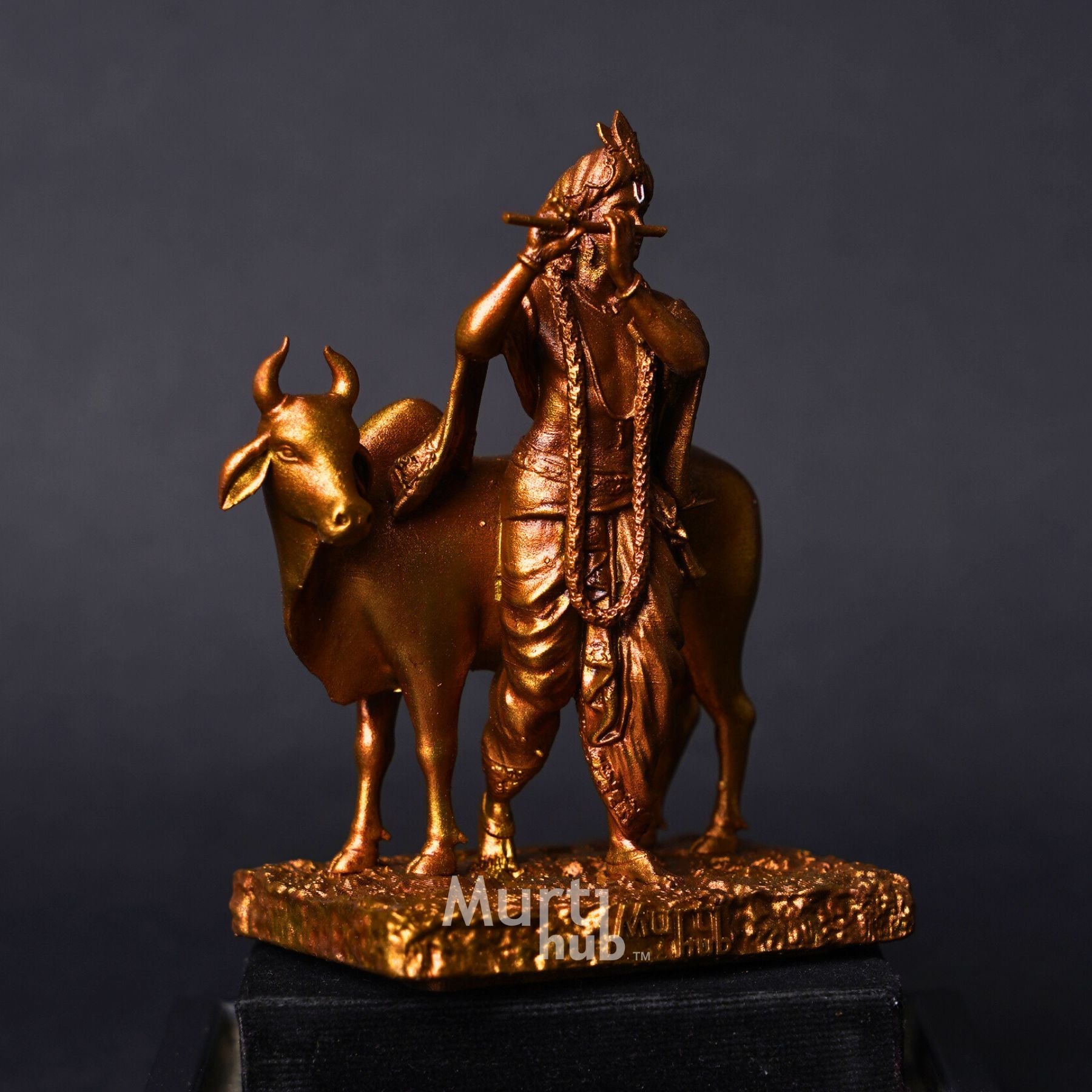 Krishna with Cow Antique gold